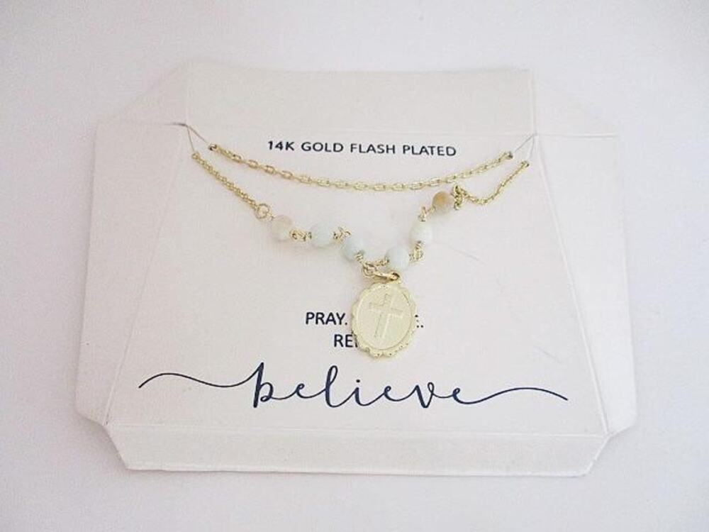 2510 NIP 14K Flash Plated Religious Rosary Necklace MSRP $50